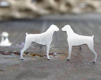 Boxer dog stud earrings handmade in sterling silver