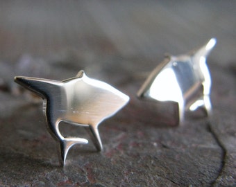 Great white shark stud earrings handmade in sterling silver or 14k gold