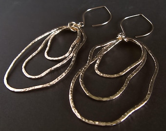 Gold or sterling silver freeform statement dangle earrings