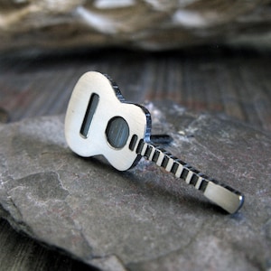 Guitar tie tack lapel hat pin artisan handmade in sterling silver