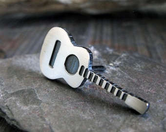 Guitar tie tack lapel hat pin artisan handmade in sterling silver