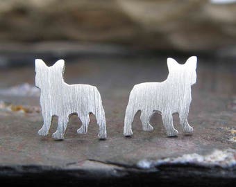 Frenchie dog stud earrings. French bulldog sterling silver or 14k gold handmade jewelry