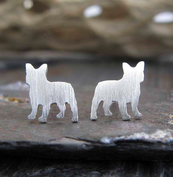 Orecchini Bulldog Francese - Bianco e Nero - Argento 925, Argento sterling Acciaio inossidabile Argento, senza pietra