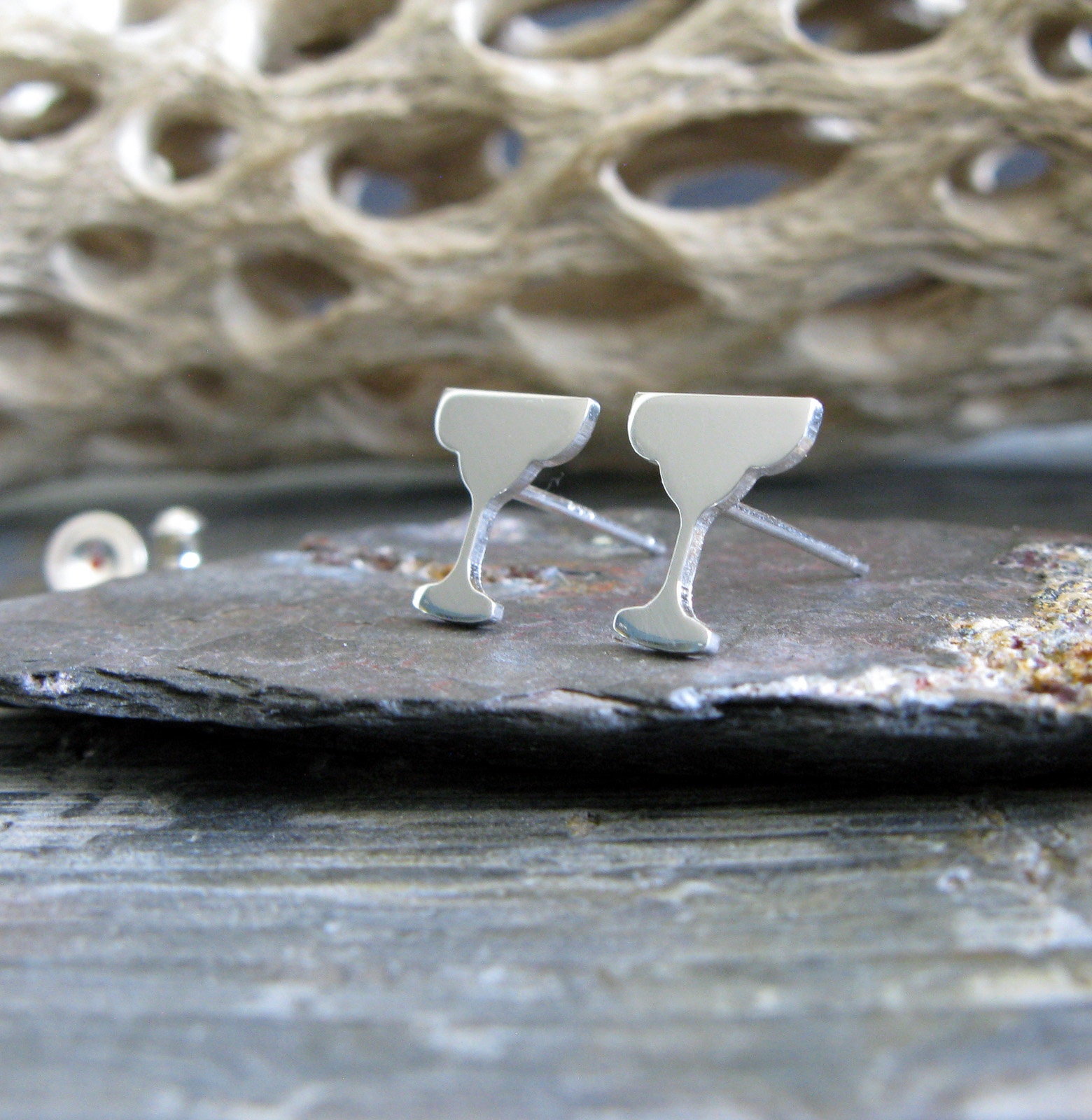 Margarita glass cocktail stud earrings handmade in sterling Etsy