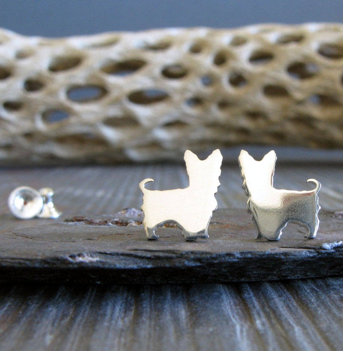 Bow and Yorkshire Dog Head Stud Earrings