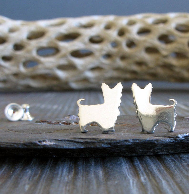 Yorkie Yorkshire Terrier dog stud earrings handmade in sterling silver or 14k gold image 2