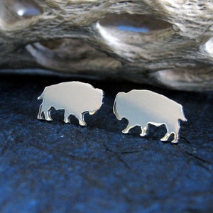 Bison stud earrings handmade in sterling silver or 14k gold