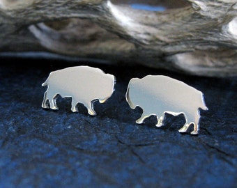 Bison stud earrings handmade in sterling silver or 14k gold
