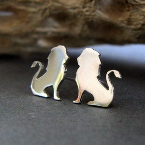 Lion stud earrings handmade in sterling silver or 14k gold