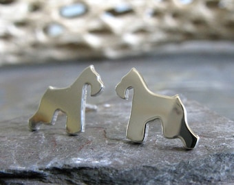 Schnauzer dog stud earrings artisan handmade posts in sterling silver or 14k gold