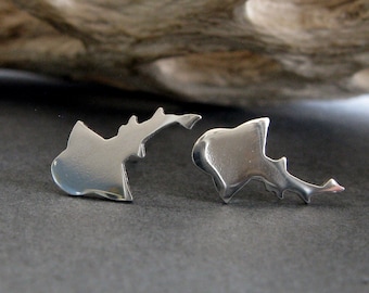 Angel shark stud earrings handmade in sterling silver or 14k gold
