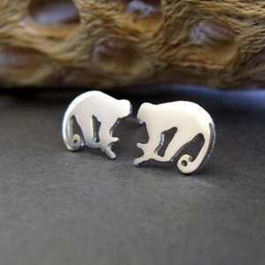 Monkey stud earrings handmade in sterling silver or 14k gold