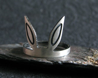 Rabbit bunny ears sterling silver ring