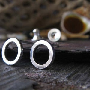 Small 10mm ring stud earrings handmade in sterling silver Polished