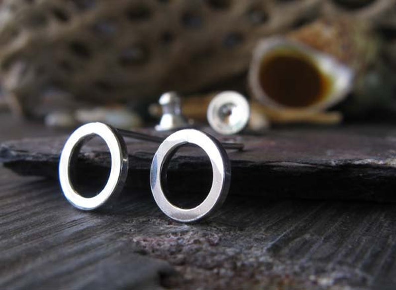 Small 10mm ring stud earrings handmade in sterling silver Polished
