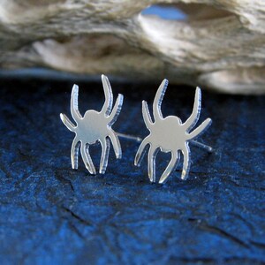 Spider stud earrings handmade in sterling silver or 14k gold