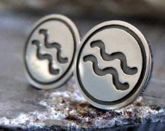 Aquarius the water bearer zodiac star sign stud earrings handmade in sterling silver
