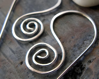 Dainty spiral minimalist 20 gauge wirework earrings handmade in sterling silver or 14k gold