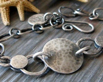 Rustic handmade chain disc sterling silver bracelet artisan jewelry. Babalu