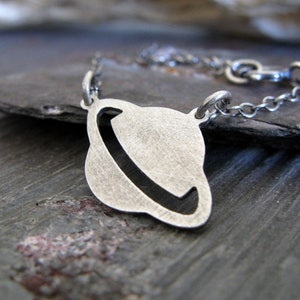 Dainty planet Saturn pendant necklace handmade in sterling silver or 14k gold filled