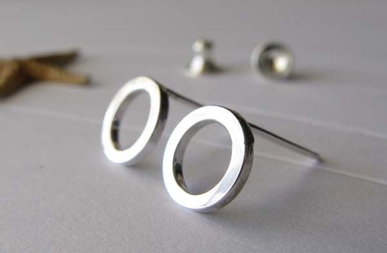 Small 10mm ring stud earrings handmade in sterling silver image 5