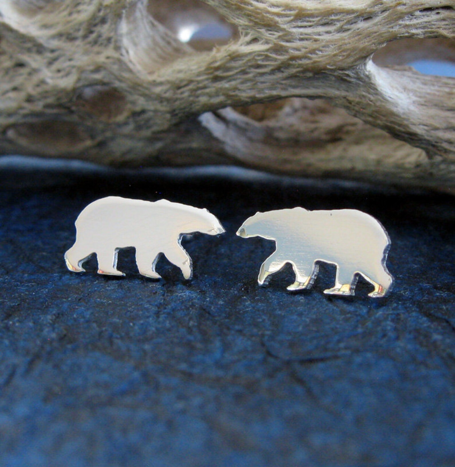 Handmade Beaded Polar Bear Earrings - Brown & White Seed Beads - Nickel-Free