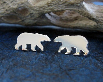 Polar Bear stud earrings handmade in sterling silver or 14k gold