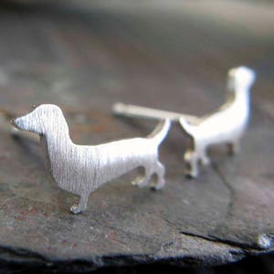 Dachshund wiener dog post stud earrings artisan handmade in sterling silver or 14k gold