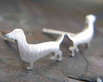 Dachshund wiener dog post stud earrings artisan handmade in sterling silver