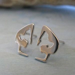 Yoga scorpion pose stud earrings handmade in sterling silver or 14k gold