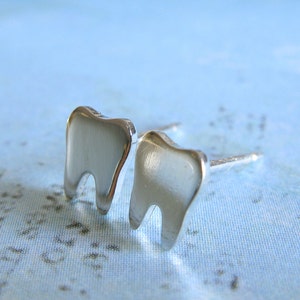 Tooth teeth stud earrings handmade from sterling silver or 14k gold