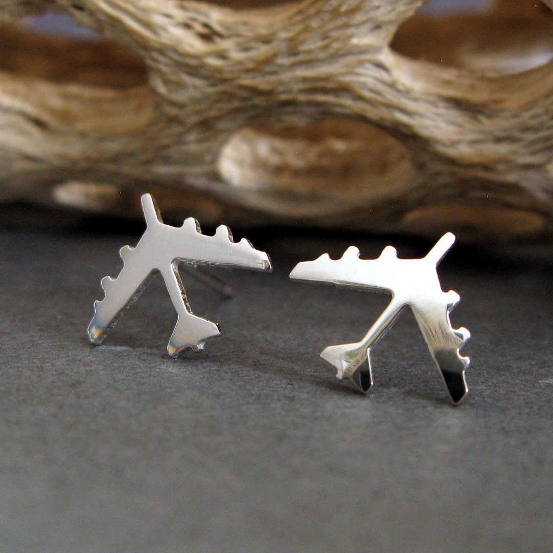 Sterling Silver or Gold B-52 Jet Stud Earrings: Military Airplane