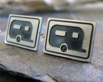 RV Camper Trailor stud earrings handmade in sterling silver