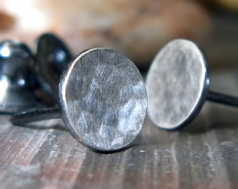Hammered 6.5mm disc stud earrings handmade in sterling silver