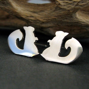 Squirrel stud earrings handmade in sterling silver or 14k gold