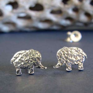 Elephant stud earrings handmade in sterling silver or 14k gold