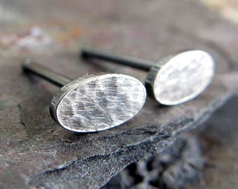 Minimalist oval stud earrings handmade in sterling silver or 14k gold