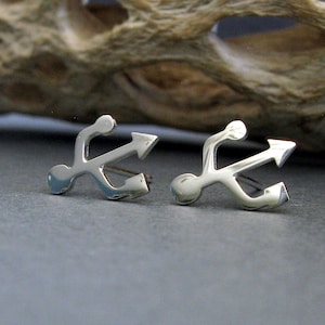 Computer techie USB symbol stud earrings handmade in sterling silver or 14k gold