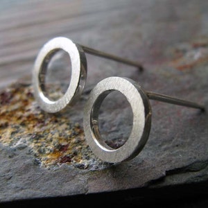 Small 10mm ring stud earrings handmade in sterling silver image 1