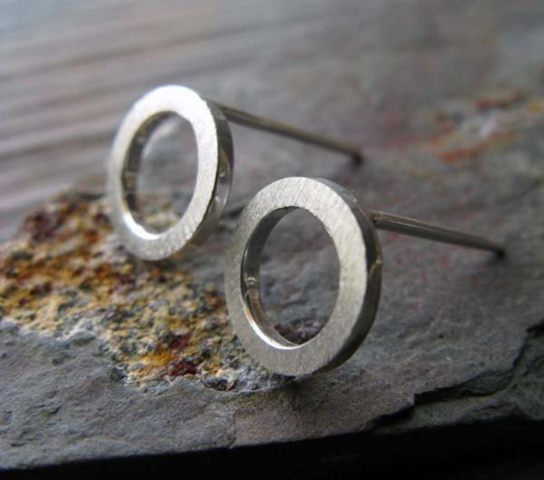 Small 10mm ring stud earrings handmade in sterling silver image 1