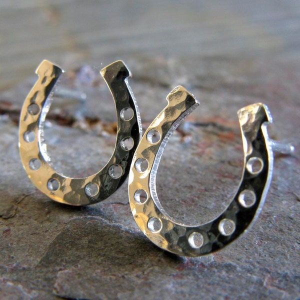 Western horseshoe stud earrings handmade in sterling silver or 14k gold