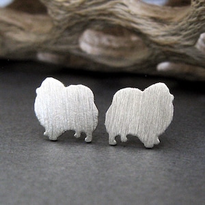 Pomeranian dog stud earrings handmade in sterling silver or 14k gold
