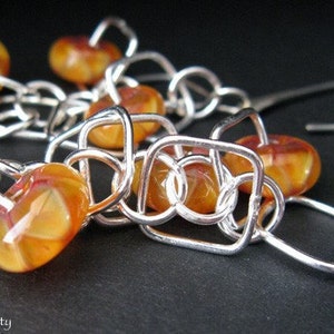 Orange and yellow lampwork glass bead long dangle sterling silver earrings image 3