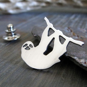 Sloth tie tack lapel hat pin artisan handmade in sterling silver