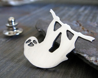 Sloth tie tack lapel hat pin artisan handmade in sterling silver