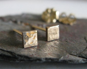 Minimalist tiny square stud earrings handmade in sterling silver or 14k gold