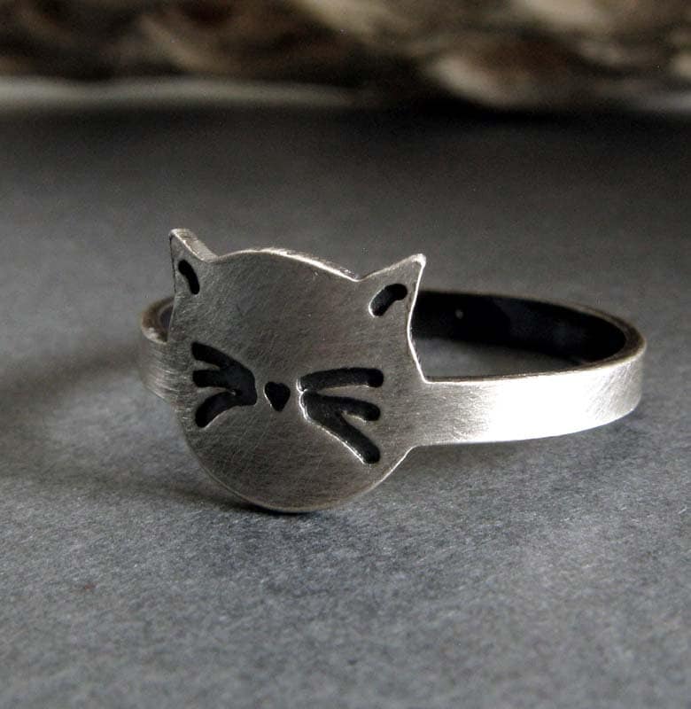 優美な猫の顔のスターリングシルバーリング - Etsy 日本