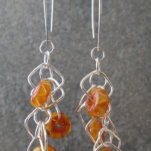 Orange and yellow lampwork glass bead long dangle sterling silver earrings image 2