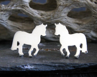Horse Pony stud earrings handmade in sterling silver or 14k gold