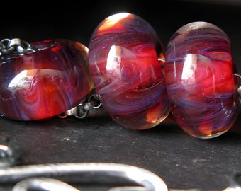 Blood red lampwork boro glass bead necklace with oxidized sterling silver rolo chain